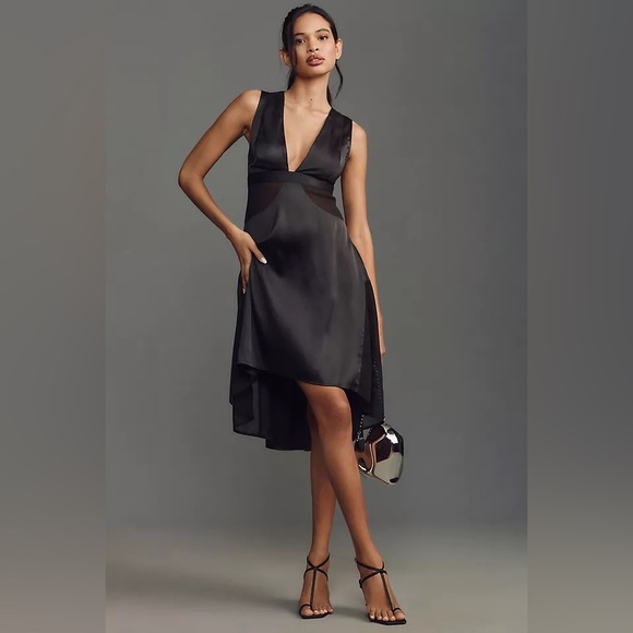 Anthropologie Dresses & Skirts - ANTRHOPOLOGIE Sheer‎ Harness black satin dress size M nwt party dress